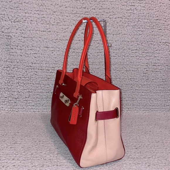 Coach Swagger Colorful Colorblock Leather Caryall Shoulder Bag Purse Tote - Picture 2 of 13